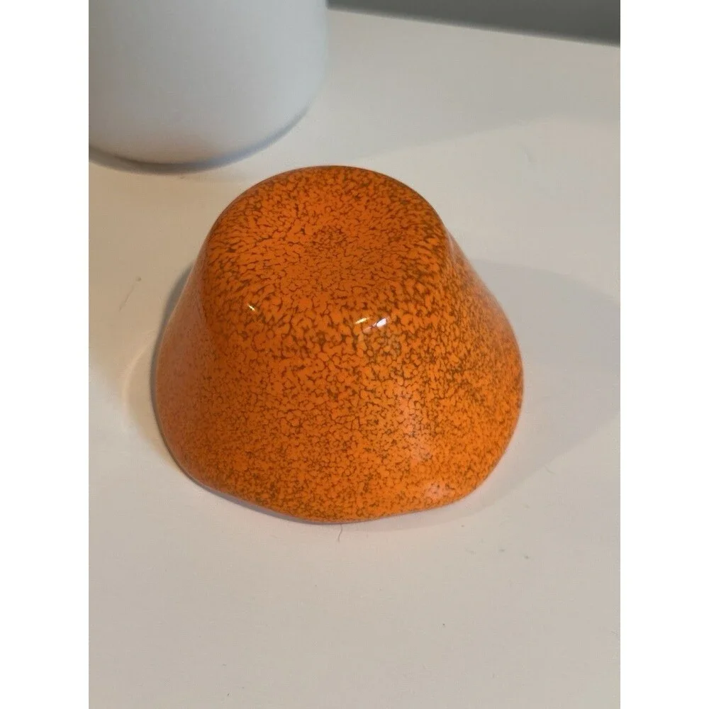 Mid Century Murano Style Orange Mottled Glass Mini Bowl Wavy Edge 3.5”